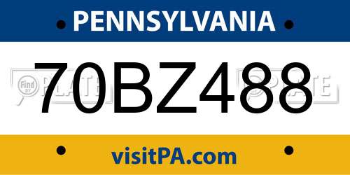 70BZ488 Pennsylvania License Plate