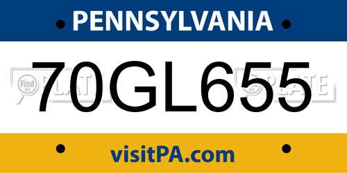 70GL655 Pennsylvania License Plate