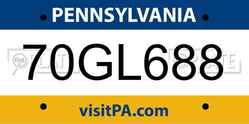 70GL688 Pennsylvania License Plate