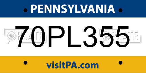 70PL355 Pennsylvania License Plate