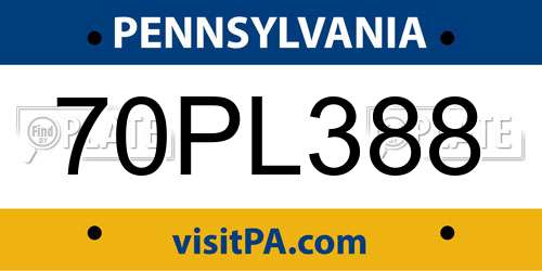 70PL388 Pennsylvania License Plate