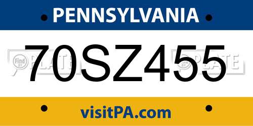 70SZ455 Pennsylvania License Plate