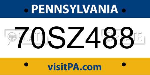 70SZ488 Pennsylvania License Plate