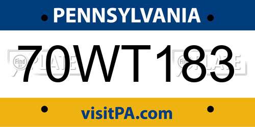 70WT183 Pennsylvania License Plate