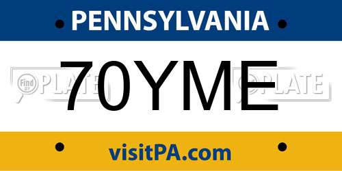 70YME Pennsylvania License Plate