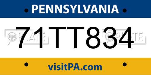71TT834 Pennsylvania License Plate