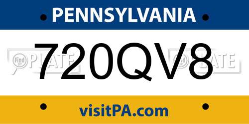 720QV8 Pennsylvania License Plate