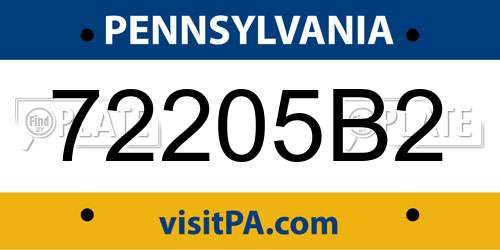 72205B2 Pennsylvania License Plate