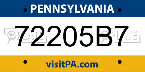 72205B7 Pennsylvania License Plate