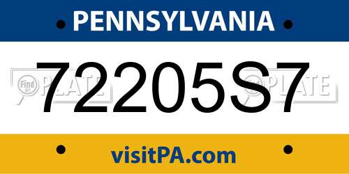72205S7 Pennsylvania License Plate