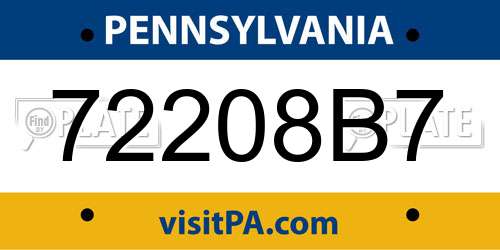 72208B7 Pennsylvania License Plate
