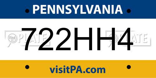 722HH4 Pennsylvania License Plate