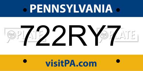 722RY7 Pennsylvania License Plate