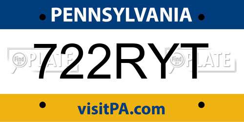 722RYT Pennsylvania License Plate