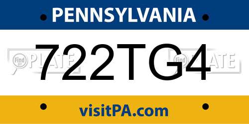 722TG4 Pennsylvania License Plate