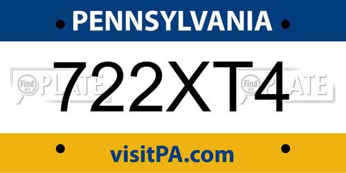 722XT4 Pennsylvania License Plate