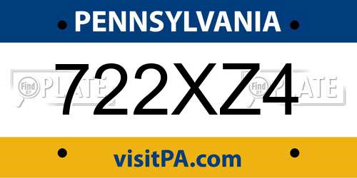 722XZ4 Pennsylvania License Plate