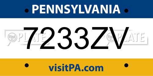 7233ZV Pennsylvania License Plate