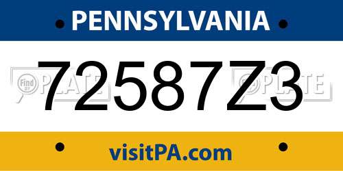72587Z3 Pennsylvania License Plate