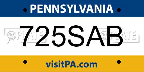 725SAB Pennsylvania License Plate