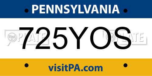 725YOS Pennsylvania License Plate
