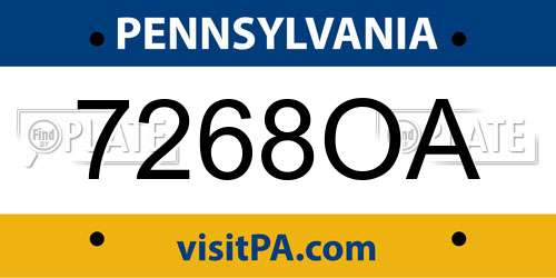 7268OA Pennsylvania License Plate