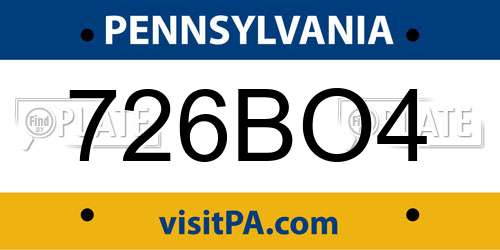 726BO4 Pennsylvania License Plate