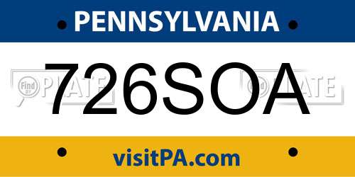 726SOA Pennsylvania License Plate
