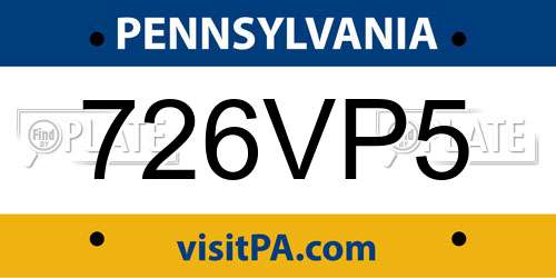 726VP5 Pennsylvania License Plate