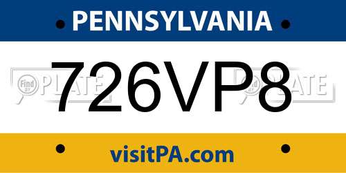 726VP8 Pennsylvania License Plate