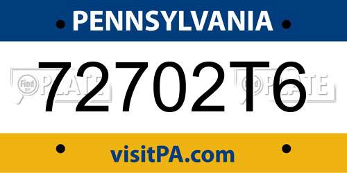 72702T6 Pennsylvania License Plate