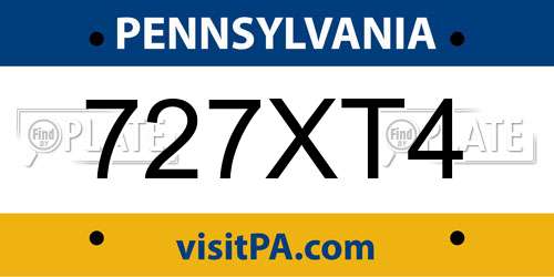 727XT4 Pennsylvania License Plate