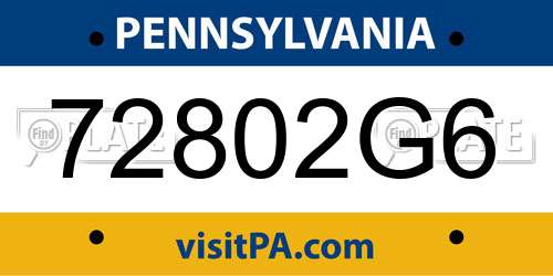 72802G6 Pennsylvania License Plate