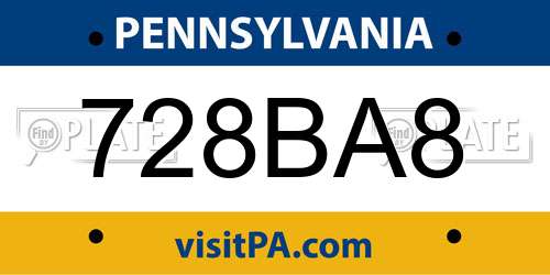 728BA8 Pennsylvania License Plate