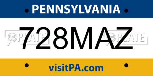 728MAZ Pennsylvania License Plate