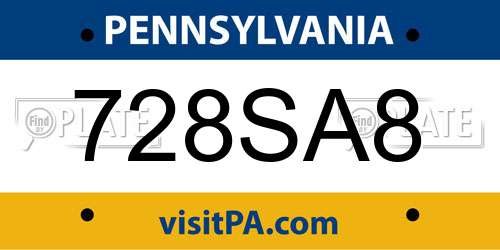728SA8 Pennsylvania License Plate