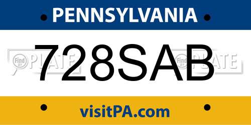 728SAB Pennsylvania License Plate