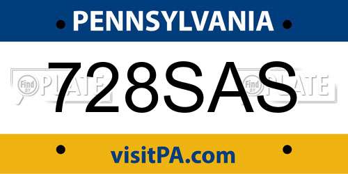 728SAS Pennsylvania License Plate