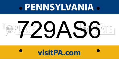 729AS6 Pennsylvania License Plate