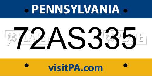 72AS335 Pennsylvania License Plate