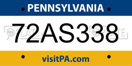 72AS338 Pennsylvania License Plate