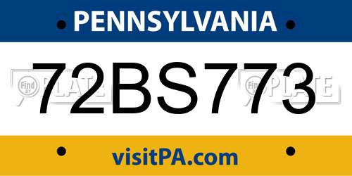 72BS773 Pennsylvania License Plate