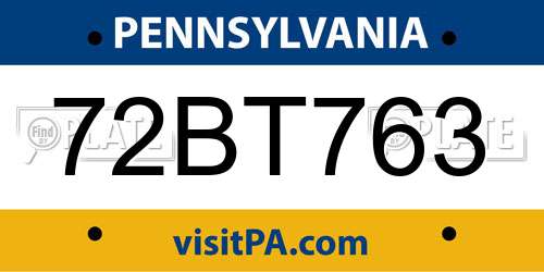 72BT763 Pennsylvania License Plate