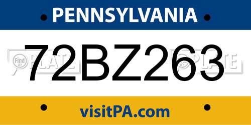 72BZ263 Pennsylvania License Plate