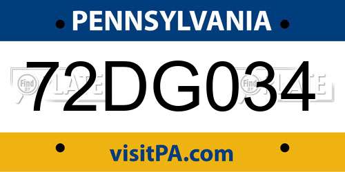 72DG034 Pennsylvania License Plate
