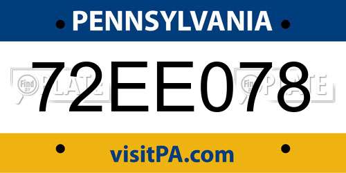 72EE078 Pennsylvania License Plate