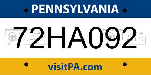72HA092 Pennsylvania License Plate