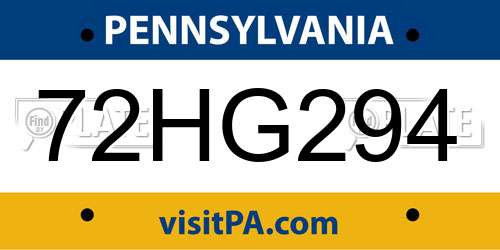 72HG294 Pennsylvania License Plate