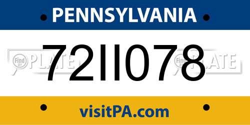 72II078 Pennsylvania License Plate