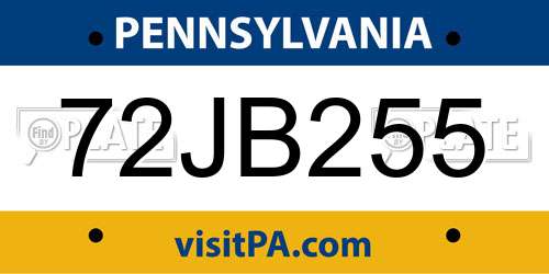 72JB255 Pennsylvania License Plate